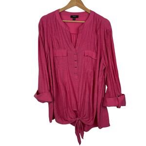 Cocomo Womens‎ Popover Tie Front Blouse Sz 3X Pink 3/4 Length Sleeves Feminine